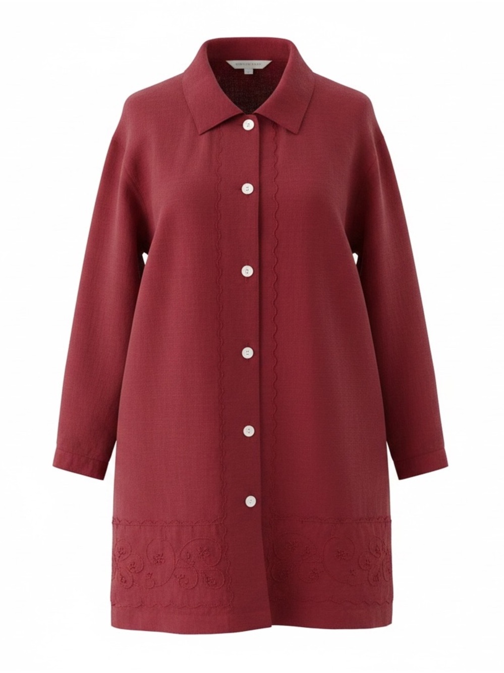 Laura Scott Embroidered Linen Blend Tunic In Burgundy Women’s Plus Size 24